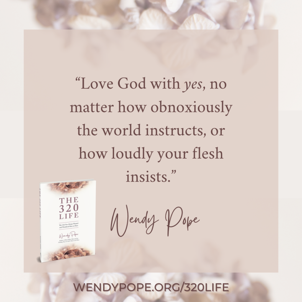 "Love God with yes, no matter how obnoxiously the world instructs, or how loudly your flesh insists." - Wendy Pope, The 320 Life